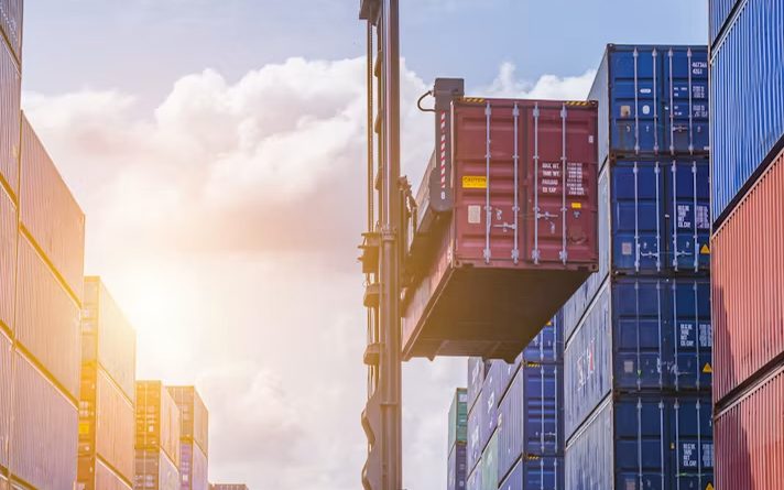 Stacked shipping containers